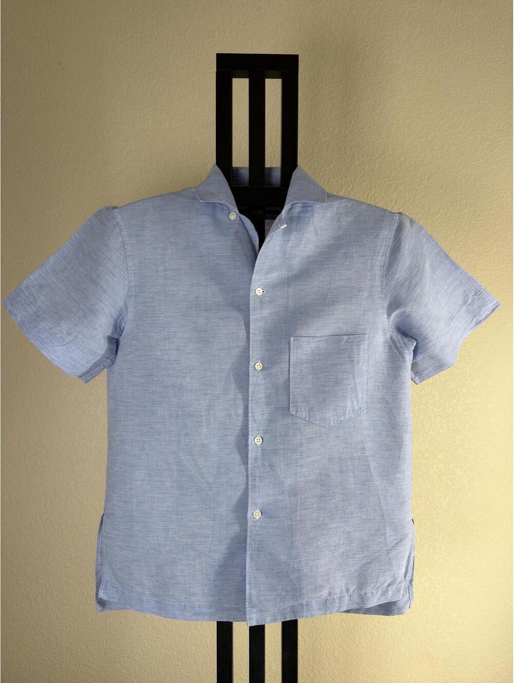 Acne Studios Elms Chamb Linen Cotton Camp Collar Shirt Light Blue Size 44